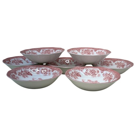 7 Red Parliament Premiere Original Manufacturers Asiatic Pheasants Cereal Bowls - Picture 2 of 13